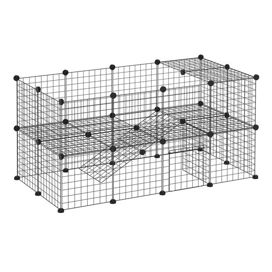 PawHut DIY Pet Playpen Metal Wire Fence Indoor Outdoor Guinea Pig Rabbit Small Animals Cage 36 Panel Enclosure Black