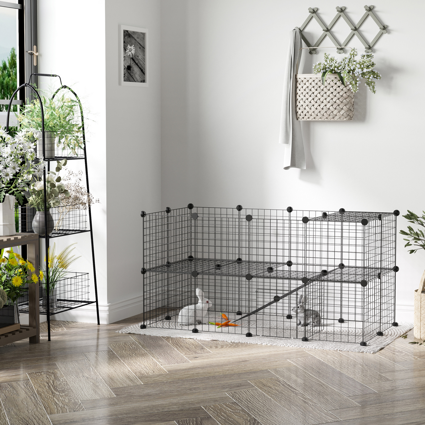 PawHut DIY Pet Playpen Metal Wire Fence Indoor Outdoor Guinea Pig Rabbit Small Animals Cage 36 Panel Enclosure Black