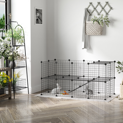 PawHut DIY Pet Playpen Metal Wire Fence Indoor Outdoor Guinea Pig Rabbit Small Animals Cage 36 Panel Enclosure Black