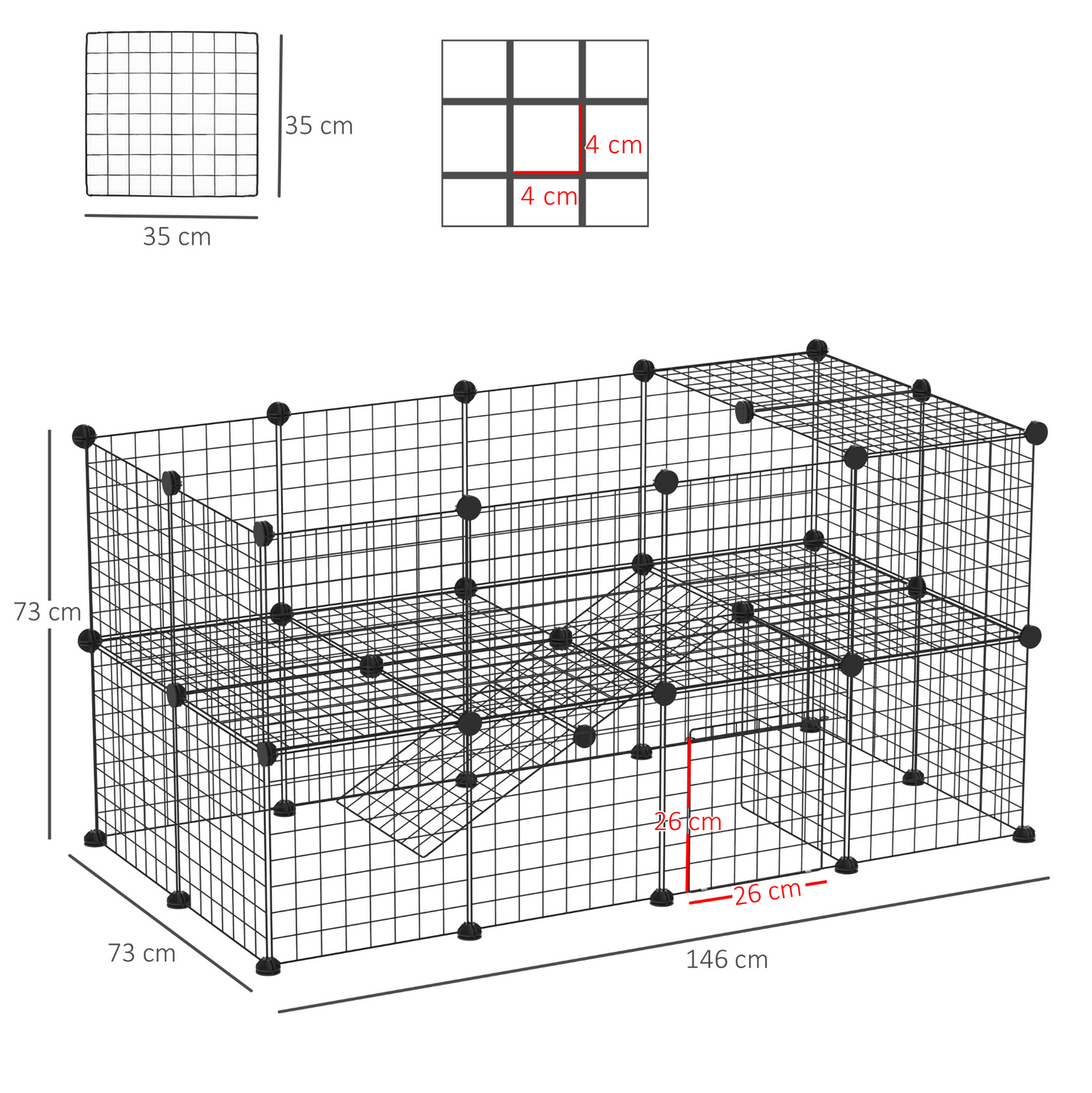 PawHut DIY Pet Playpen Metal Wire Fence Indoor Outdoor Guinea Pig Rabbit Small Animals Cage 36 Panel Enclosure Black