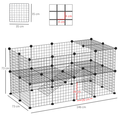 PawHut DIY Pet Playpen Metal Wire Fence Indoor Outdoor Guinea Pig Rabbit Small Animals Cage 36 Panel Enclosure Black