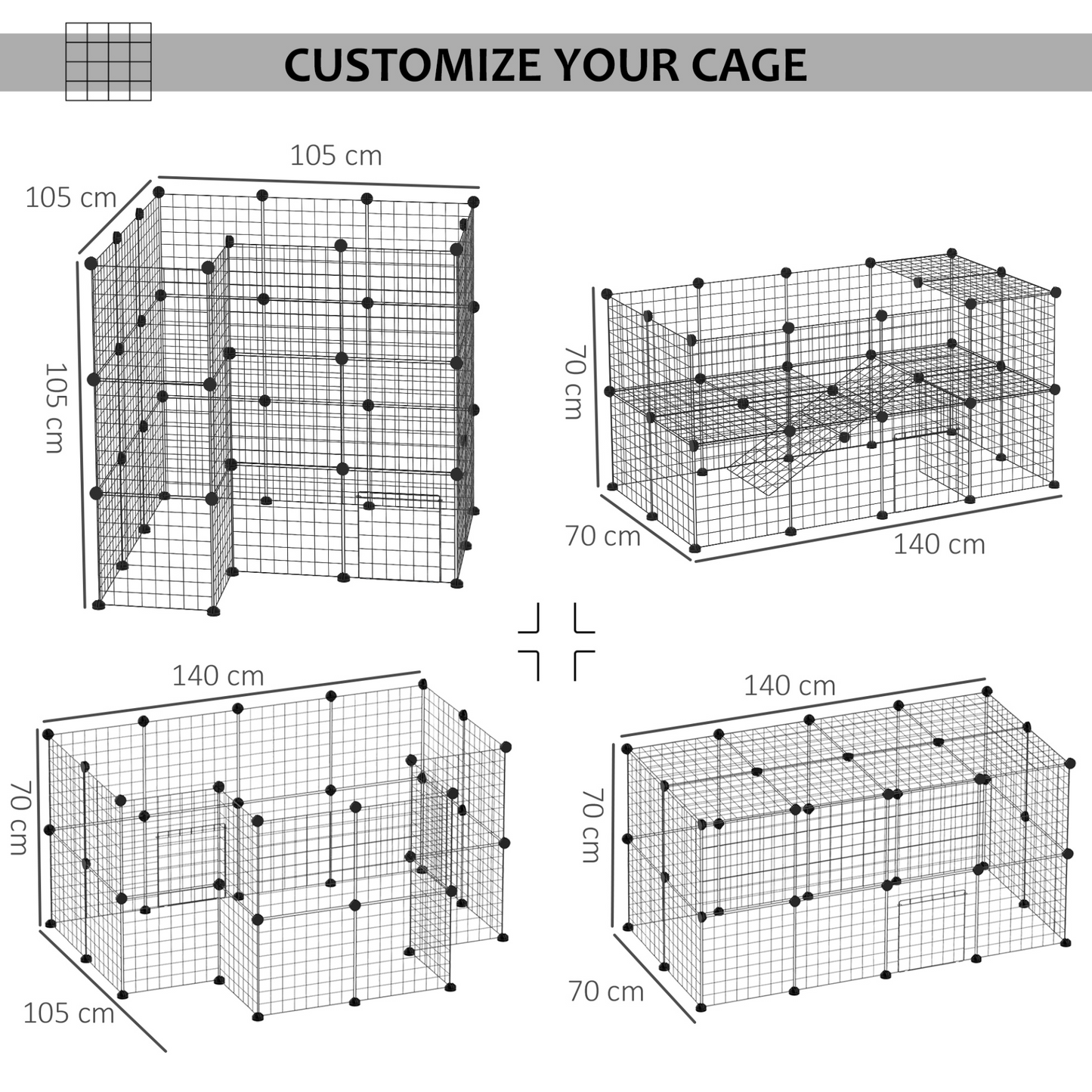 PawHut DIY Pet Playpen Metal Wire Fence Indoor Outdoor Guinea Pig Rabbit Small Animals Cage 36 Panel Enclosure Black