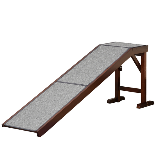 PawHut Pet Ramp for Dogs Cats  Non-Slip Carpet Top Platform - Brown & Grey