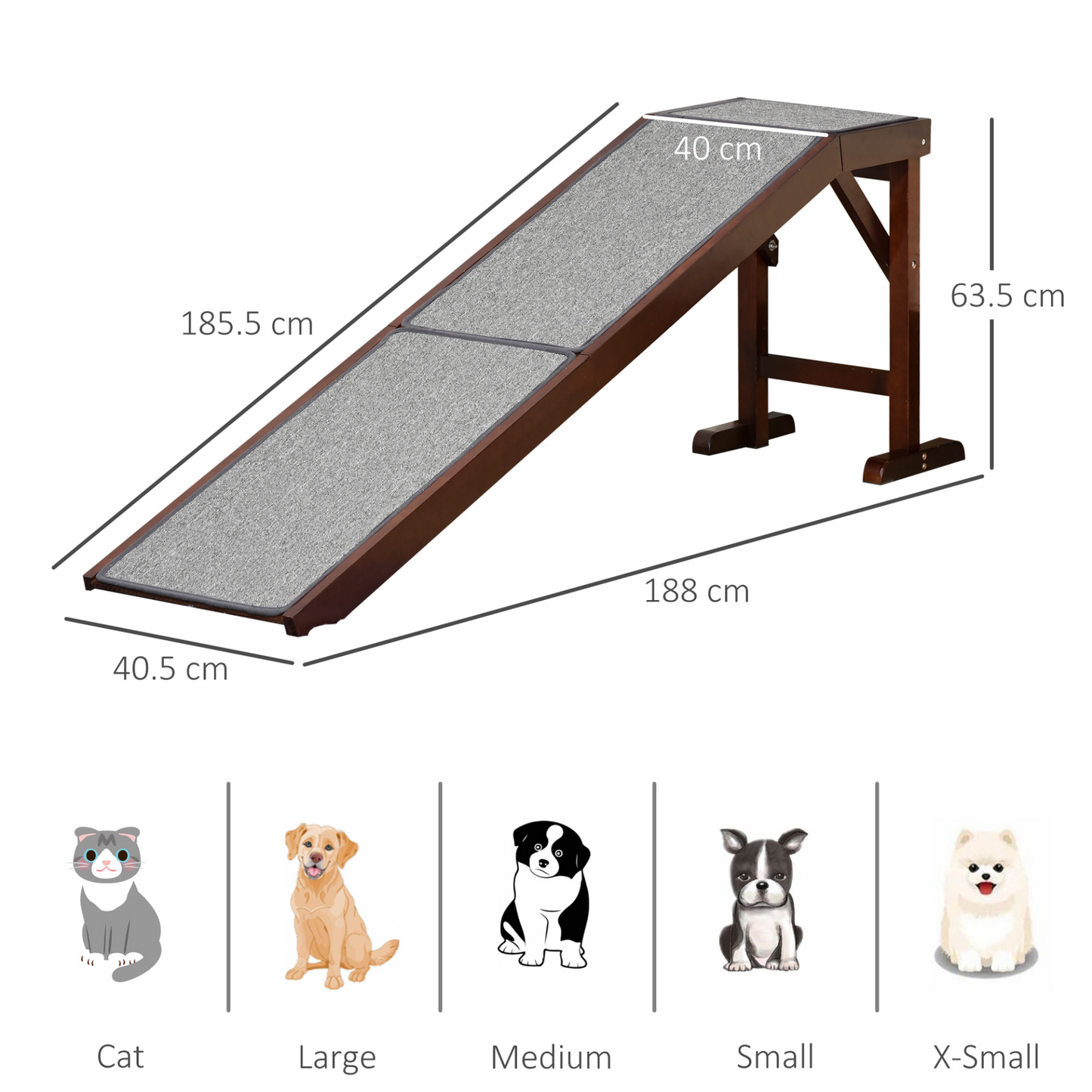 PawHut Pet Ramp for Dogs Cats  Non-Slip Carpet Top Platform - Brown & Grey