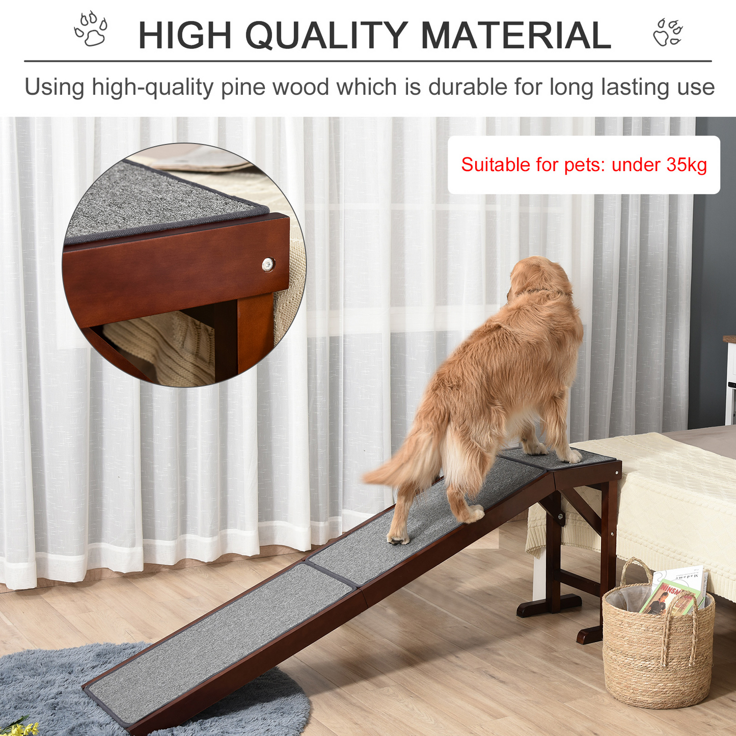 PawHut Pet Ramp for Dogs Cats  Non-Slip Carpet Top Platform - Brown & Grey