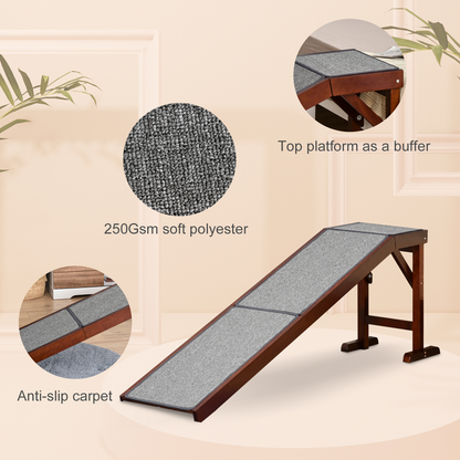 PawHut Pet Ramp for Dogs Cats  Non-Slip Carpet Top Platform - Brown & Grey