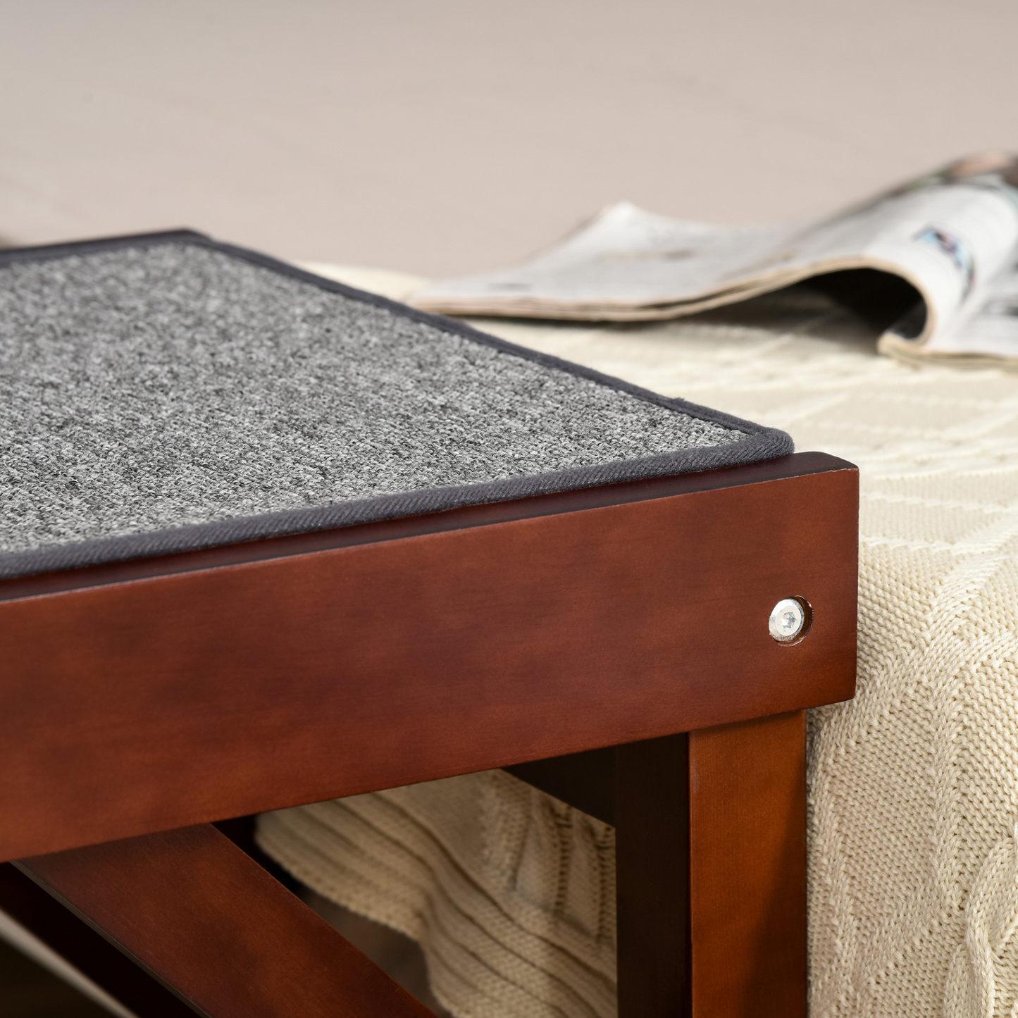 PawHut Pet Ramp for Dogs Cats  Non-Slip Carpet Top Platform - Brown & Grey