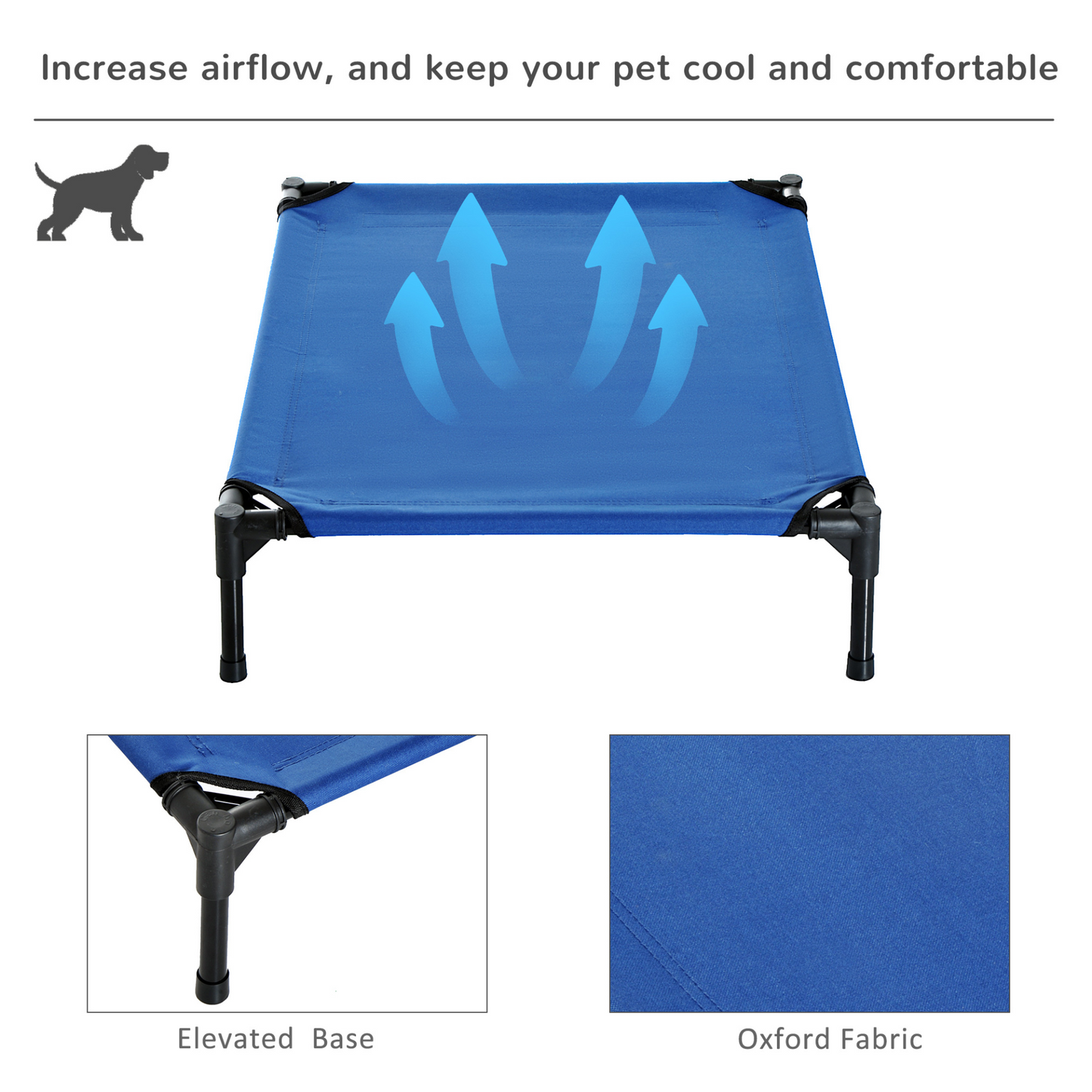 PawHut Raised Dog Bed Cat Elevated Lifted Portable Camping w/ Metal Frame Blue (Medium)
