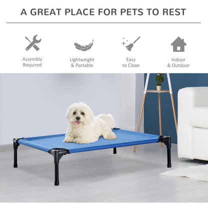 PawHut Raised Dog Bed Cat Elevated Lifted Portable Camping w/ Metal Frame Blue (Medium)