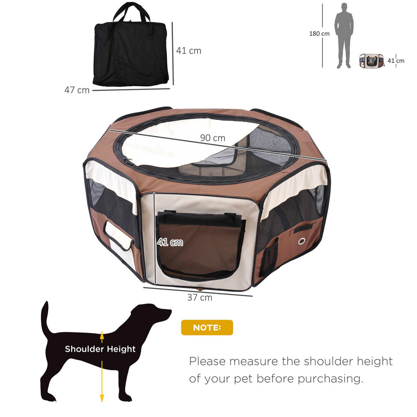 PawHut Fabric Dog Play Pen Puppy Pet Cat Rabbit Pig Guinea Playpen Run Indoor & Outdoor, Dia 90 x 41H cm Brown