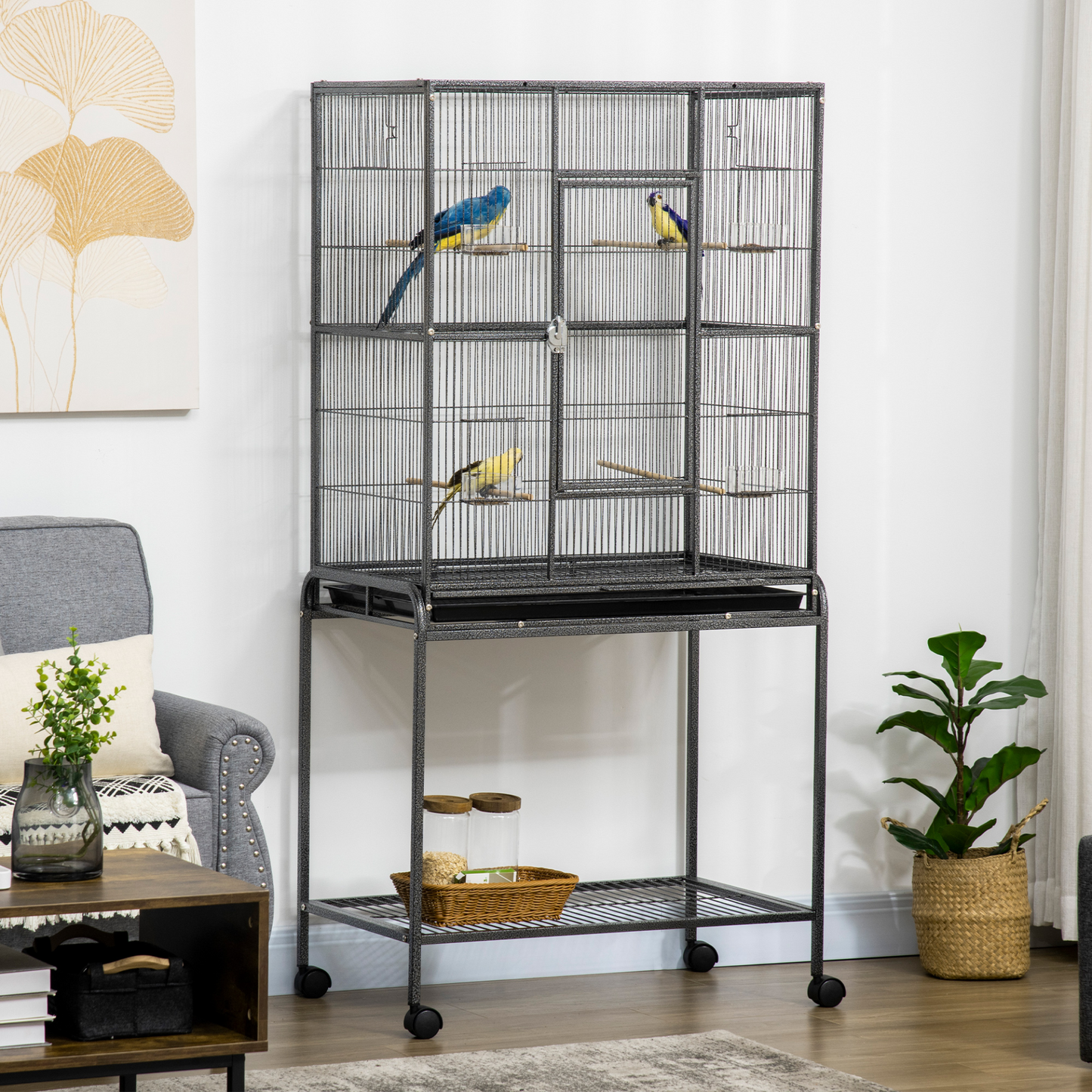 PawHut Bird Cage Canary Cages for Parakeet with Detachable Rolling Stand