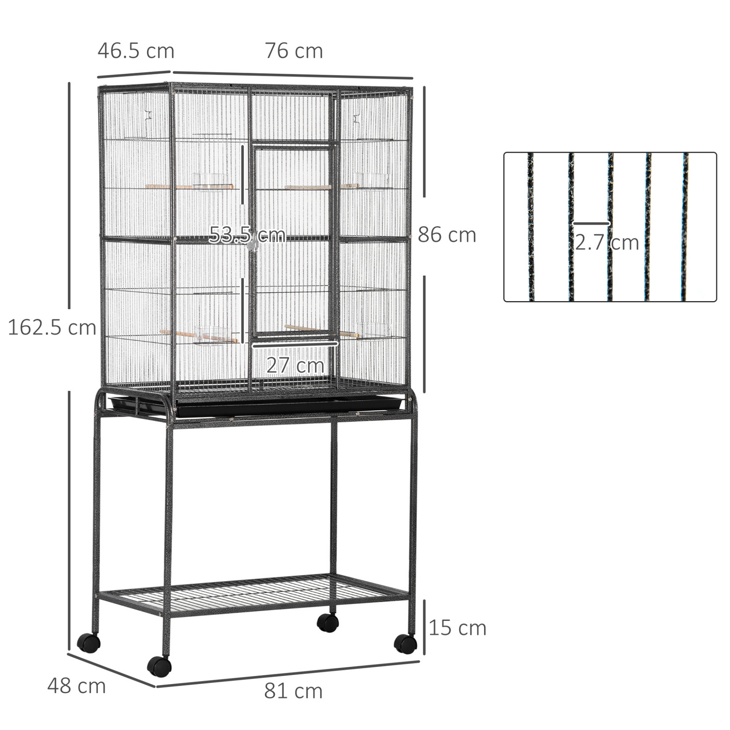 PawHut Bird Cage Canary Cages for Parakeet with Detachable Rolling Stand