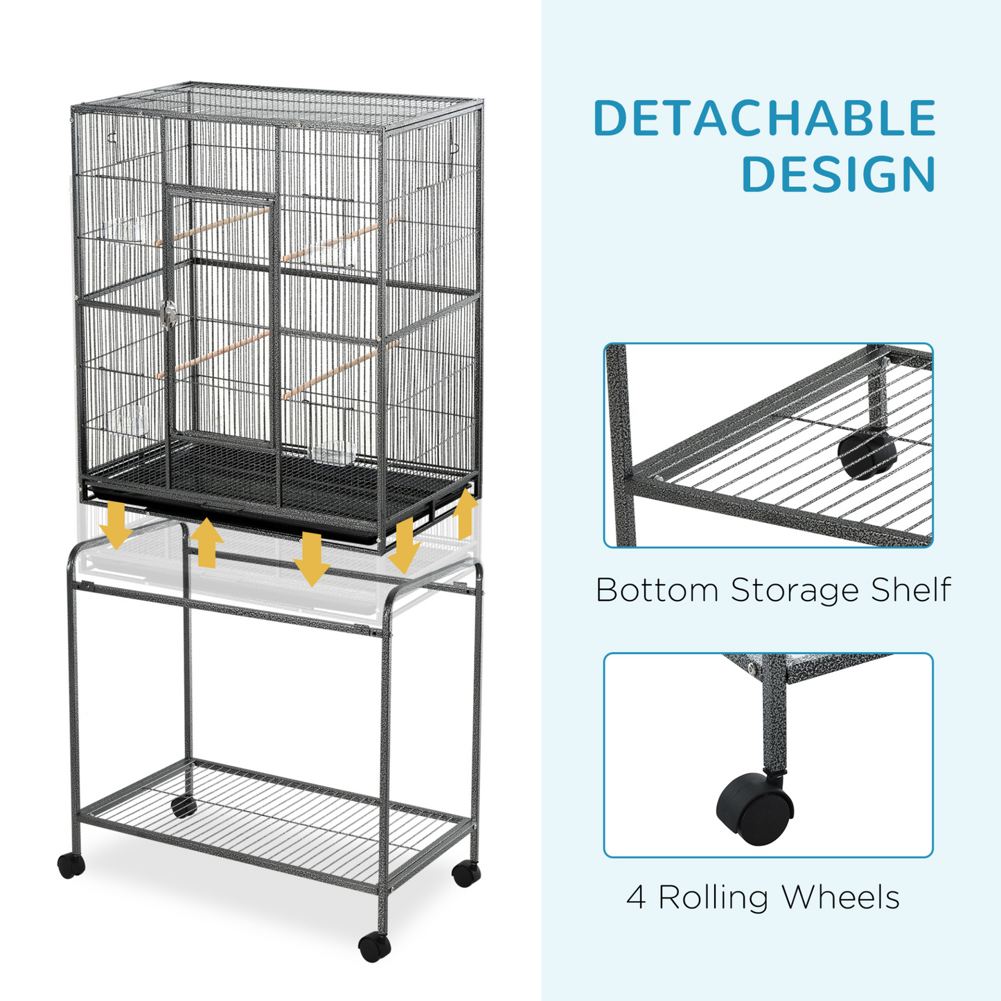PawHut Bird Cage Canary Cages for Parakeet with Detachable Rolling Stand