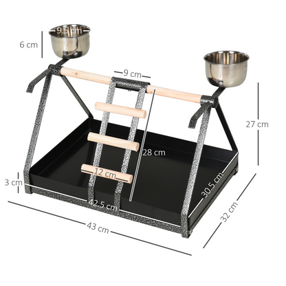 PawHut Portable Parrot Macaw Bird Play Stand Training Playground w/ Wood Perch Ladder Feeder  Removable Tray