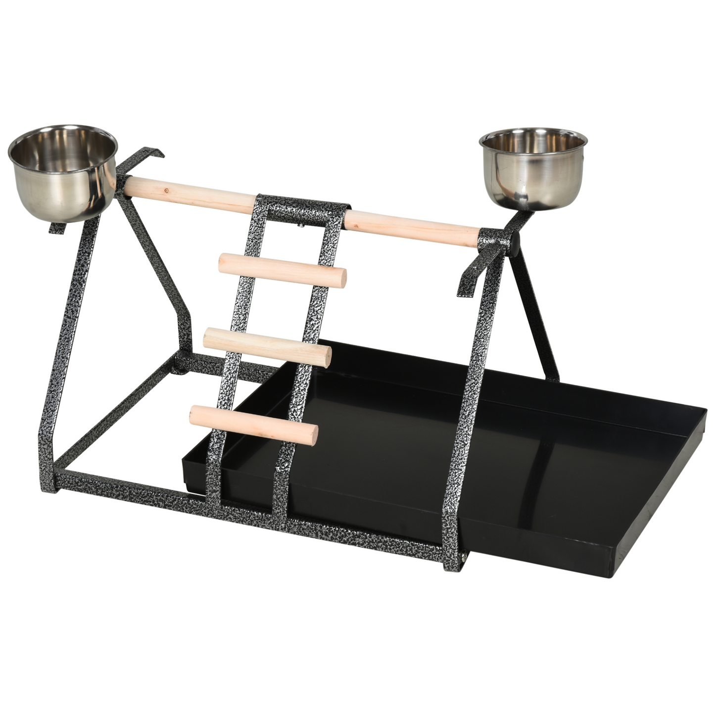 PawHut Portable Parrot Macaw Bird Play Stand Training Playground w/ Wood Perch Ladder Feeder  Removable Tray