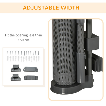 PawHut Retractable Stair Gate for Dogs 150cm Extendable, 85cm Tall, Extra Wide Foldable Mesh Pet Safety Gate w/ One Hand Operation, for Stairs, Doorways, Hallways - Grey