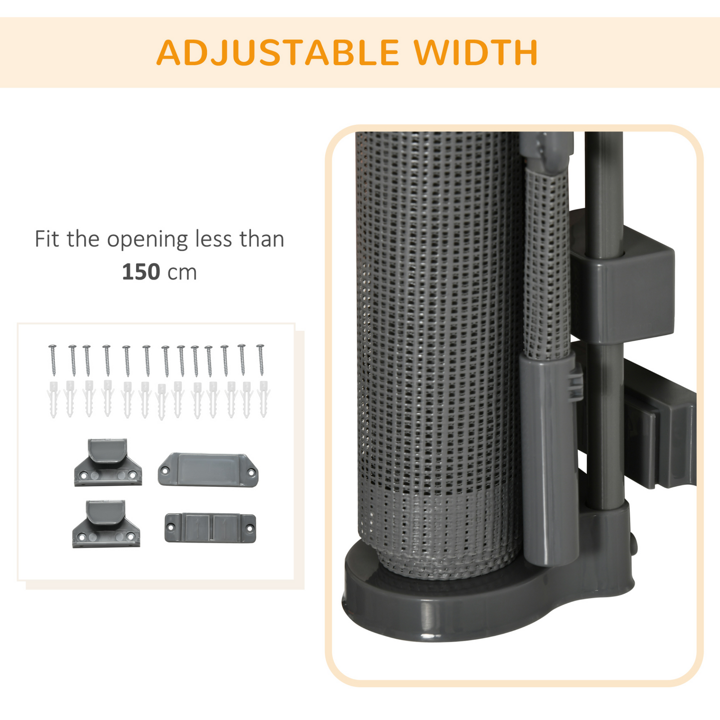 PawHut Retractable Stair Gate for Dogs 150cm Extendable, 85cm Tall, Extra Wide Foldable Mesh Pet Safety Gate w/ One Hand Operation, for Stairs, Doorways, Hallways - Grey