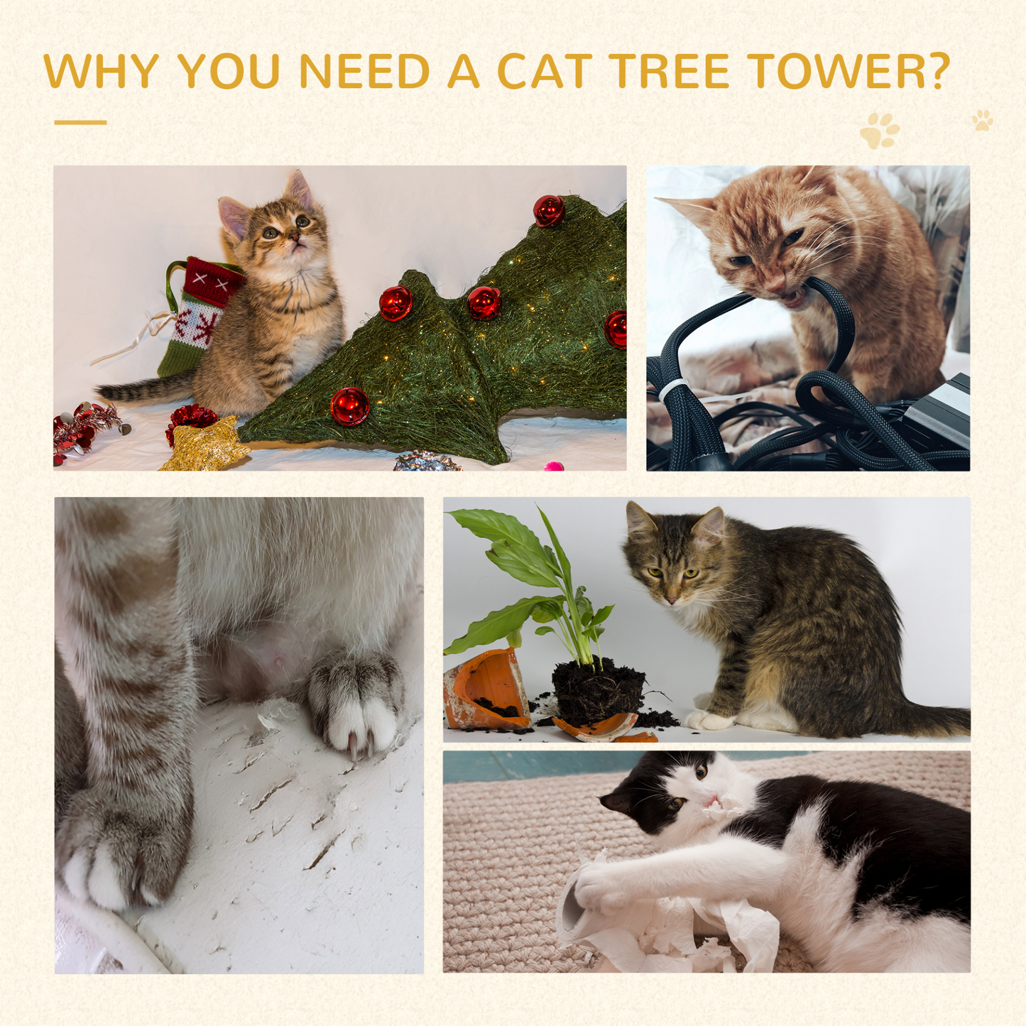 PawHut Cat Tree for Indoor Cats Kitten Scratch Scratching Centre