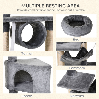 PawHut Cat Tree for Indoor Cats Condo Tower Multi-level Height 150CM  Kittens Activity Stand House with Toys & Various Scratching Posts