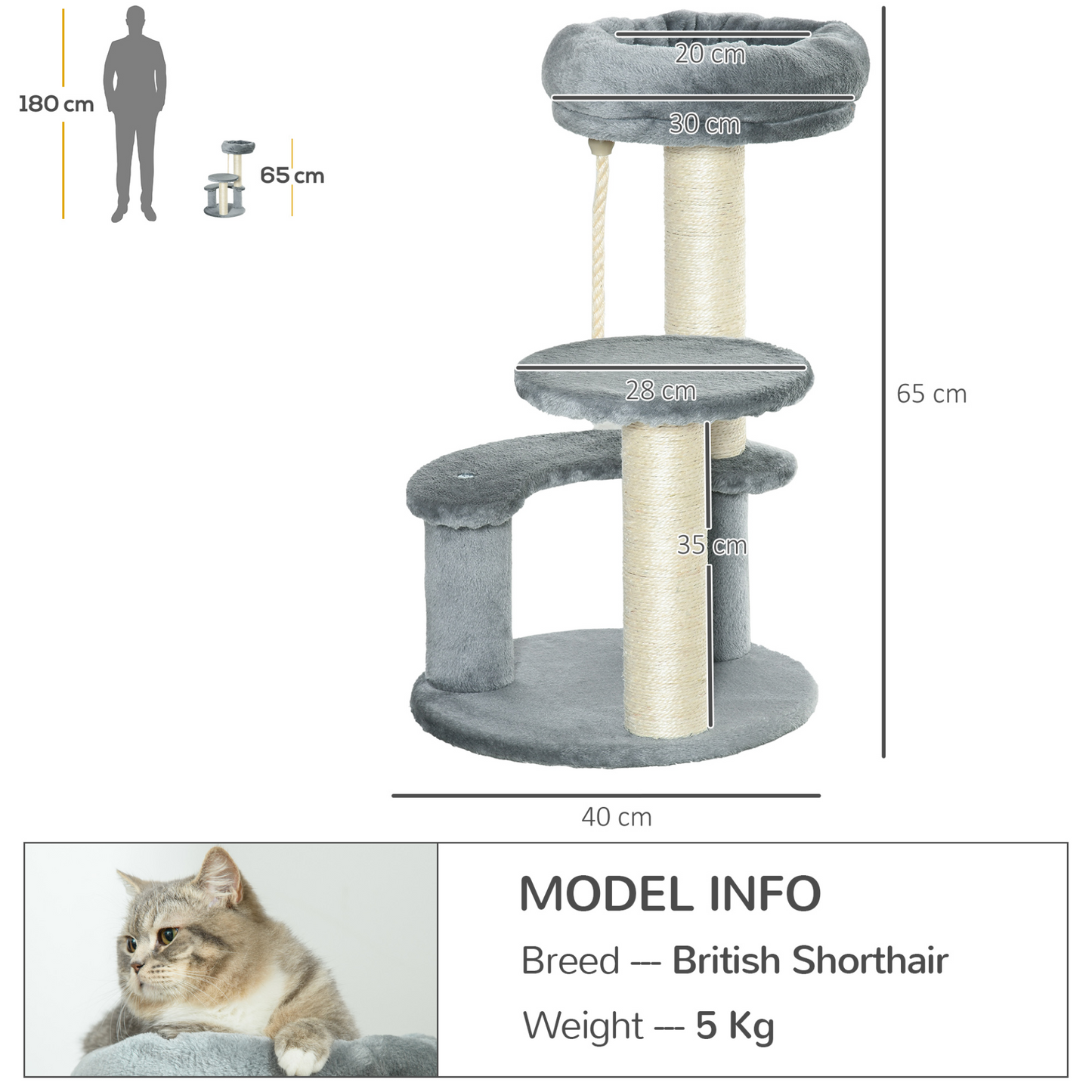 PawHut Cat Tree for Indoor Cats Kitty Scratcher Kitten Activity Centre & Scratching Post