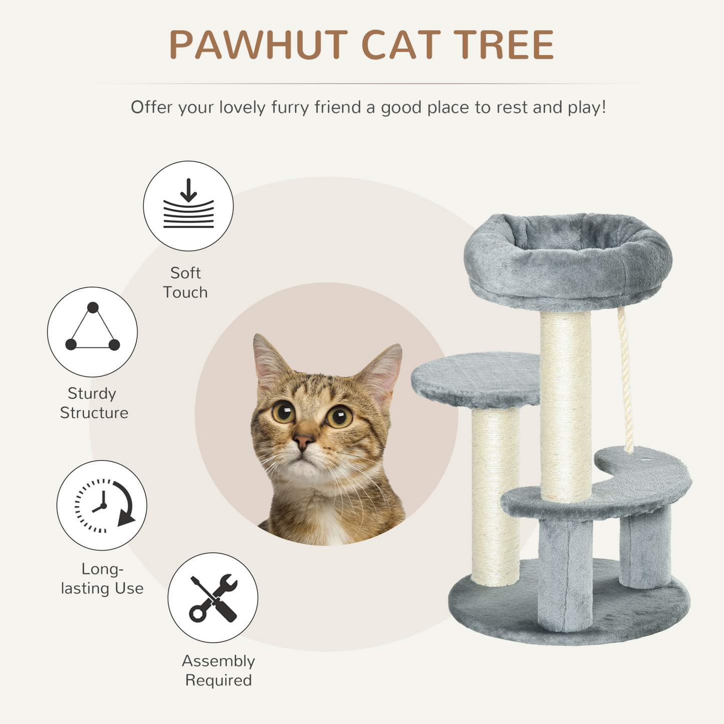 PawHut Cat Tree for Indoor Cats Kitty Scratcher Kitten Activity Centre & Scratching Post