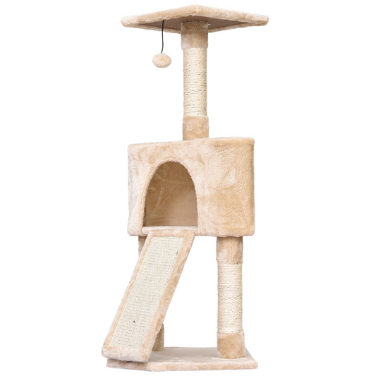 PawHut 3 Level Cat Tree for Indoor Cats Activity Centre Sisal Scratching Posts Perch Condo and Ladder Cat Furniture For Kitten - Beige