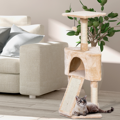 PawHut 3 Level Cat Tree for Indoor Cats Activity Centre Sisal Scratching Posts Perch Condo and Ladder Cat Furniture For Kitten - Beige