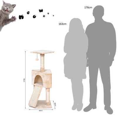 PawHut 3 Level Cat Tree for Indoor Cats Activity Centre Sisal Scratching Posts Perch Condo and Ladder Cat Furniture For Kitten - Beige