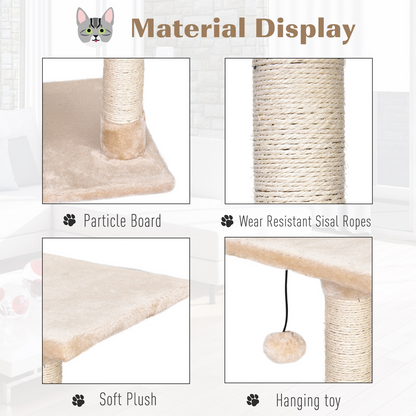 PawHut 3 Level Cat Tree for Indoor Cats Activity Centre Sisal Scratching Posts Perch Condo and Ladder Cat Furniture For Kitten - Beige