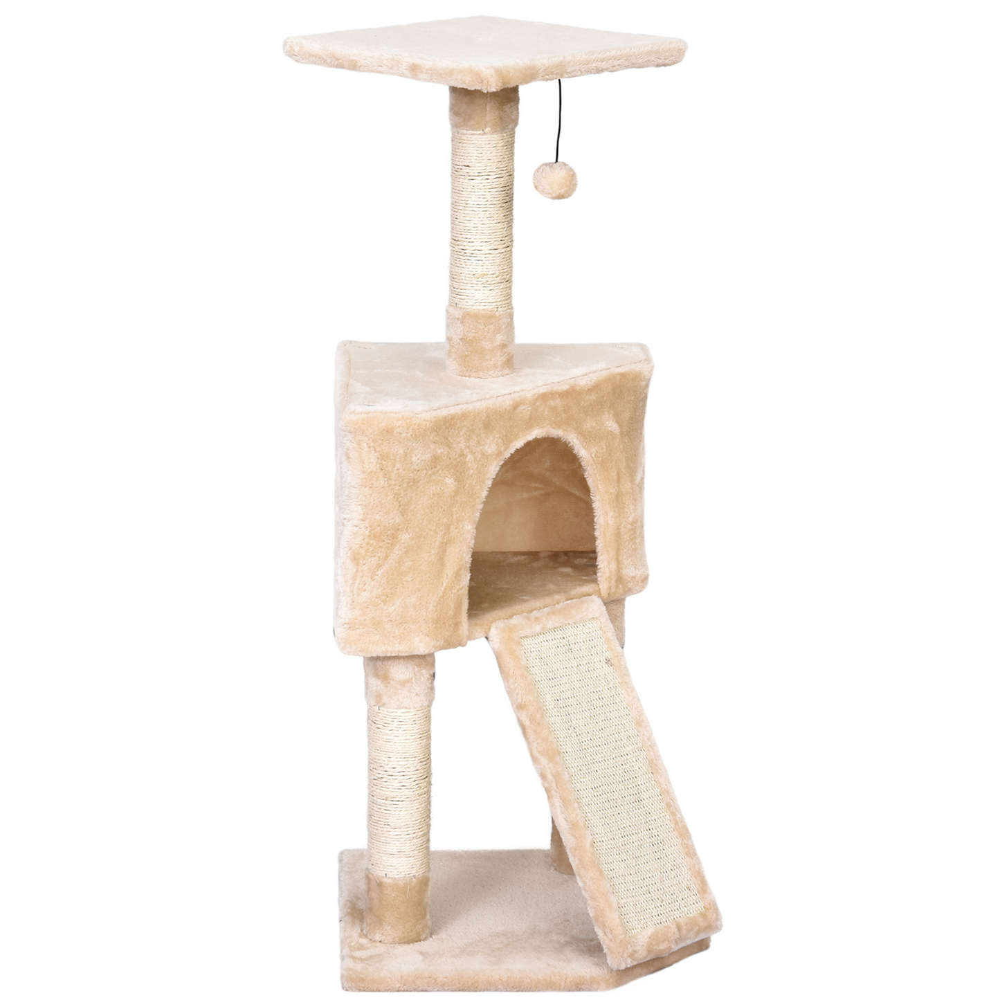 PawHut 3 Level Cat Tree for Indoor Cats Activity Centre Sisal Scratching Posts Perch Condo and Ladder Cat Furniture For Kitten - Beige