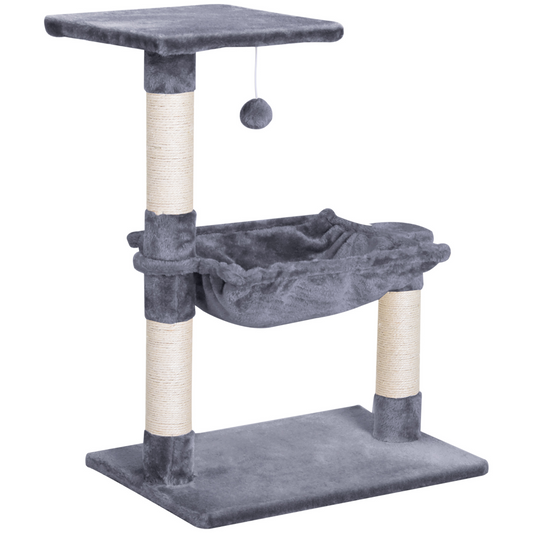 PawHut Cat Tree Indoor Cat Natural Scratching Posts With Hammock Bed Kitty Activity Center Grey