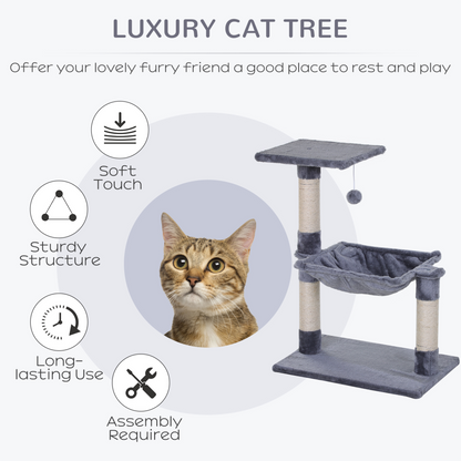 PawHut Cat Tree Indoor Cat Natural Scratching Posts With Hammock Bed Kitty Activity Center Grey