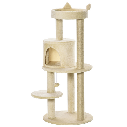 Pawhut Cat Tree for Indoor Cats Kitten Scratching Post Climbing Tower Pet Activity Center Cream 48 x 48 x 104 cm
