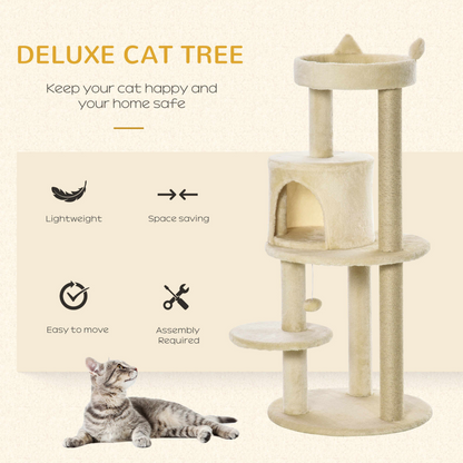 Pawhut Cat Tree for Indoor Cats Kitten Scratching Post Climbing Tower Pet Activity Center Cream 48 x 48 x 104 cm