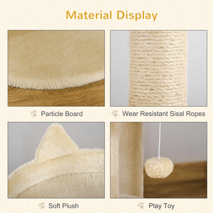 Pawhut Cat Tree for Indoor Cats Kitten Scratching Post Climbing Tower Pet Activity Center Cream 48 x 48 x 104 cm