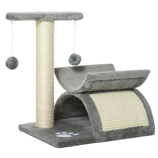 Pawhut Cat Tree for Indoor Cats Scratching Post Kitten Scratcher Kitty Activity Play Center Sisal Rotatable Top Bar Tunnel Dangling Ball Light Grey