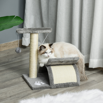 Pawhut Cat Tree for Indoor Cats Scratching Post Kitten Scratcher Kitty Activity Play Center Sisal Rotatable Top Bar Tunnel Dangling Ball Light Grey