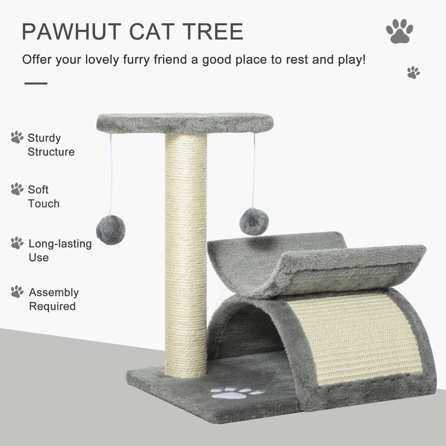 Pawhut Cat Tree for Indoor Cats Scratching Post Kitten Scratcher Kitty Activity Play Center Sisal Rotatable Top Bar Tunnel Dangling Ball Light Grey