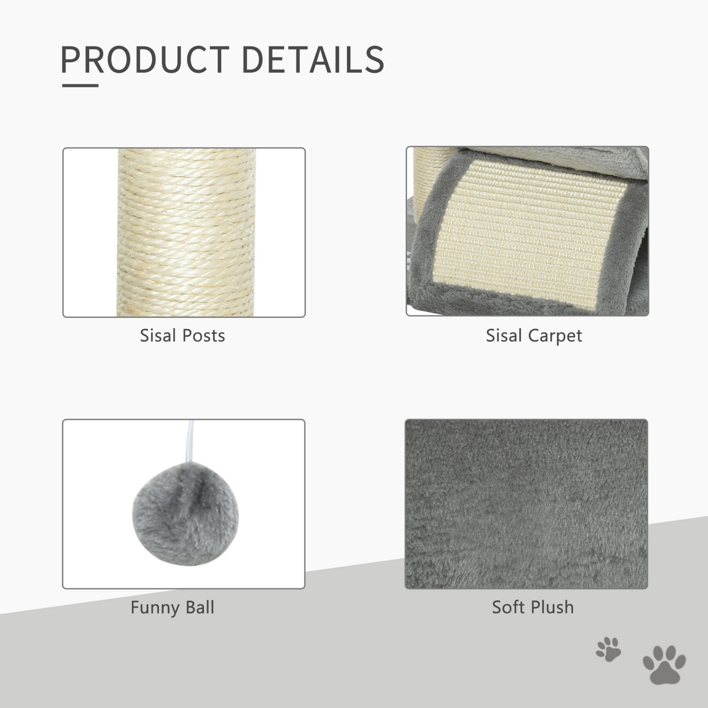 Pawhut Cat Tree for Indoor Cats Scratching Post Kitten Scratcher Kitty Activity Play Center Sisal Rotatable Top Bar Tunnel Dangling Ball Light Grey
