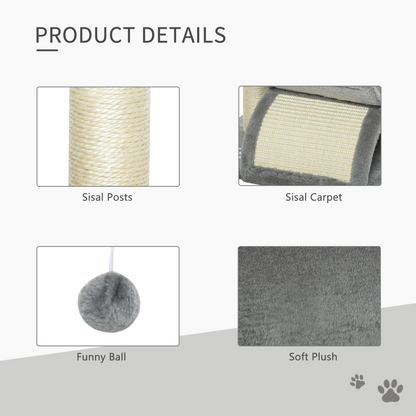 Pawhut Cat Tree for Indoor Cats Scratching Post Kitten Scratcher Kitty Activity Play Center Sisal Rotatable Top Bar Tunnel Dangling Ball Light Grey