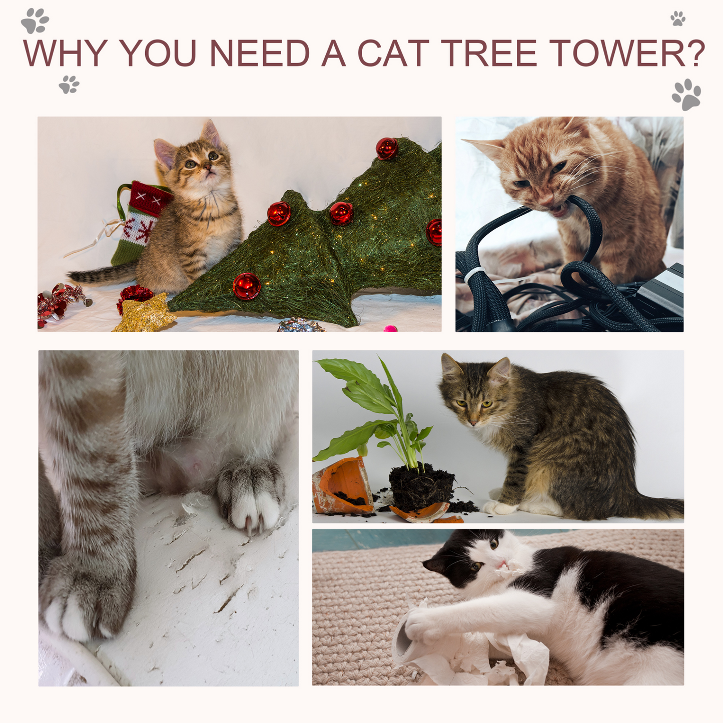 Pawhut Cat Tree for Indoor Cats Scratching Post Kitten Scratcher Kitty Activity Play Center Sisal Rotatable Top Bar Tunnel Dangling Ball Light Grey