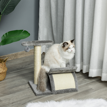 Pawhut Cat Tree for Indoor Cats Scratching Post Kitten Scratcher Kitty Activity Play Center Sisal Rotatable Top Bar Tunnel Dangling Ball Light Grey