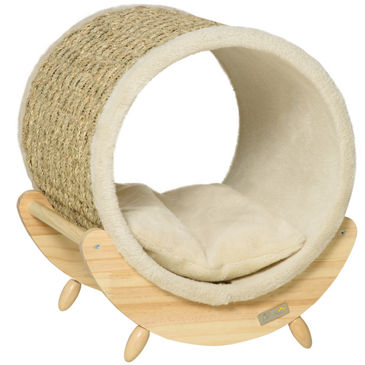 PawHut Cat House Bed Pet Shelter Wrapped with Scratcher Soft Cushion  - Beige