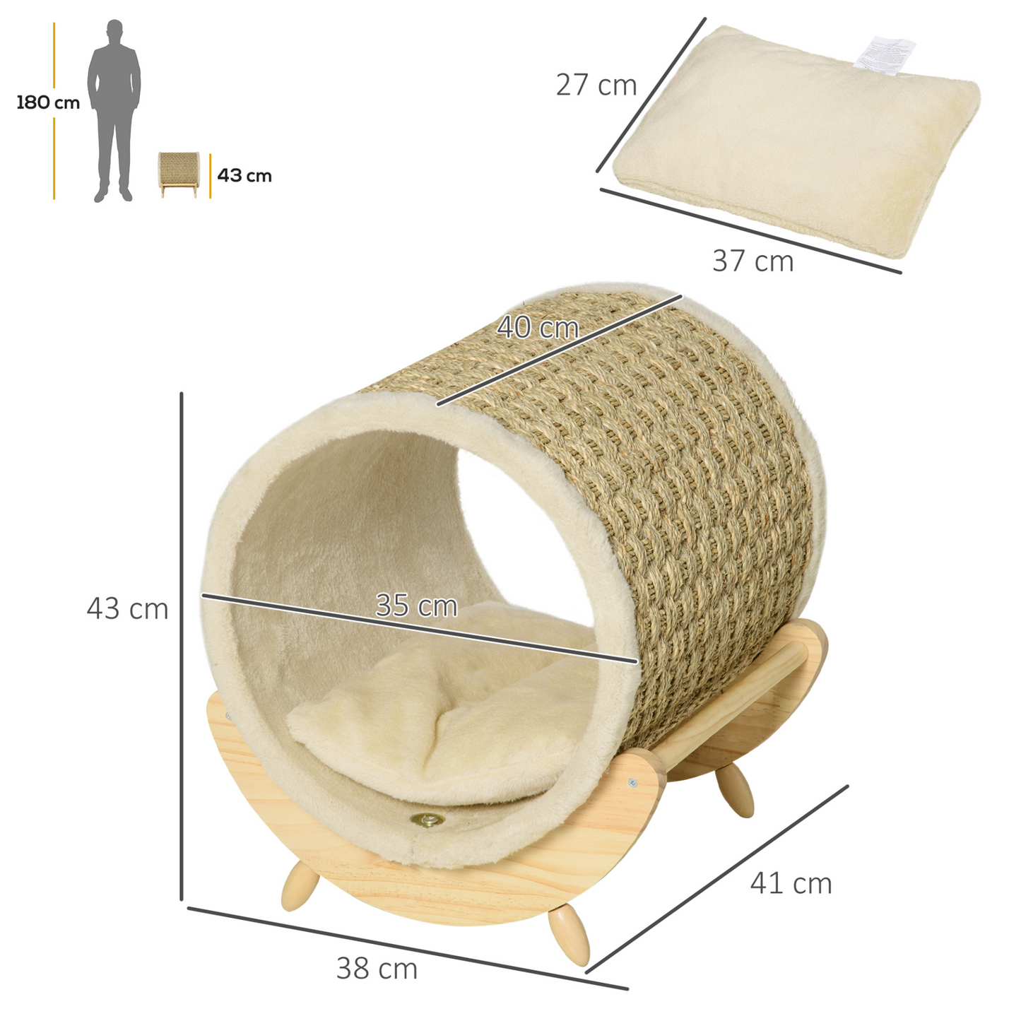 PawHut Cat House Bed Pet Shelter Wrapped with Scratcher Soft Cushion  - Beige
