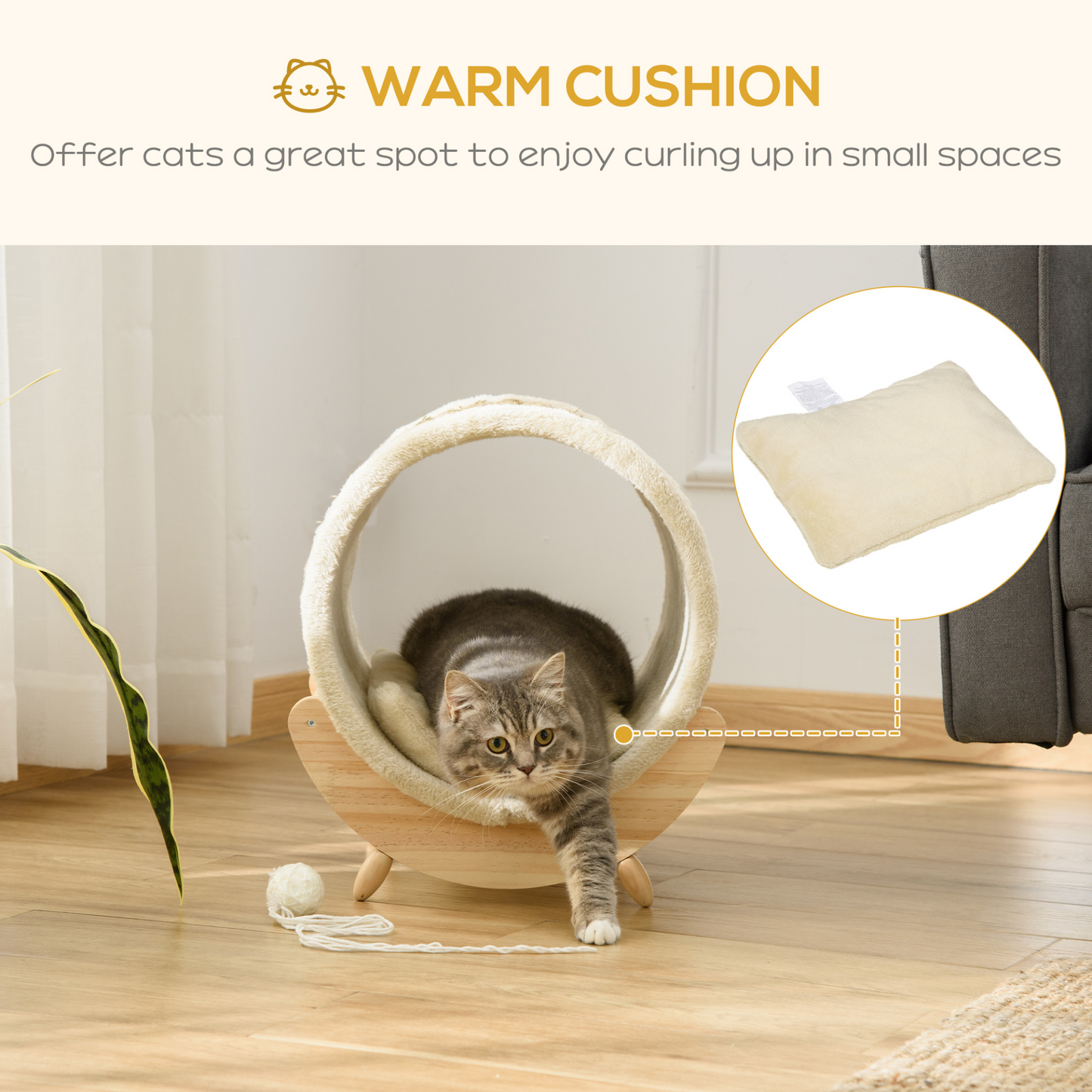 PawHut Cat House Bed Pet Shelter Wrapped with Scratcher Soft Cushion  - Beige