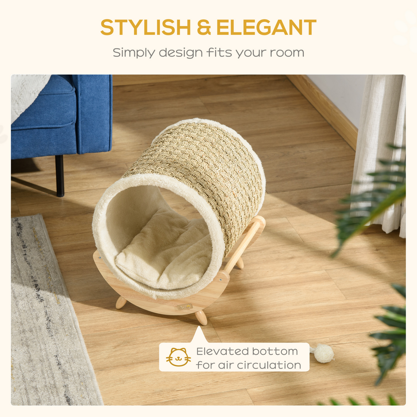 PawHut Cat House Bed Pet Shelter Wrapped with Scratcher Soft Cushion  - Beige