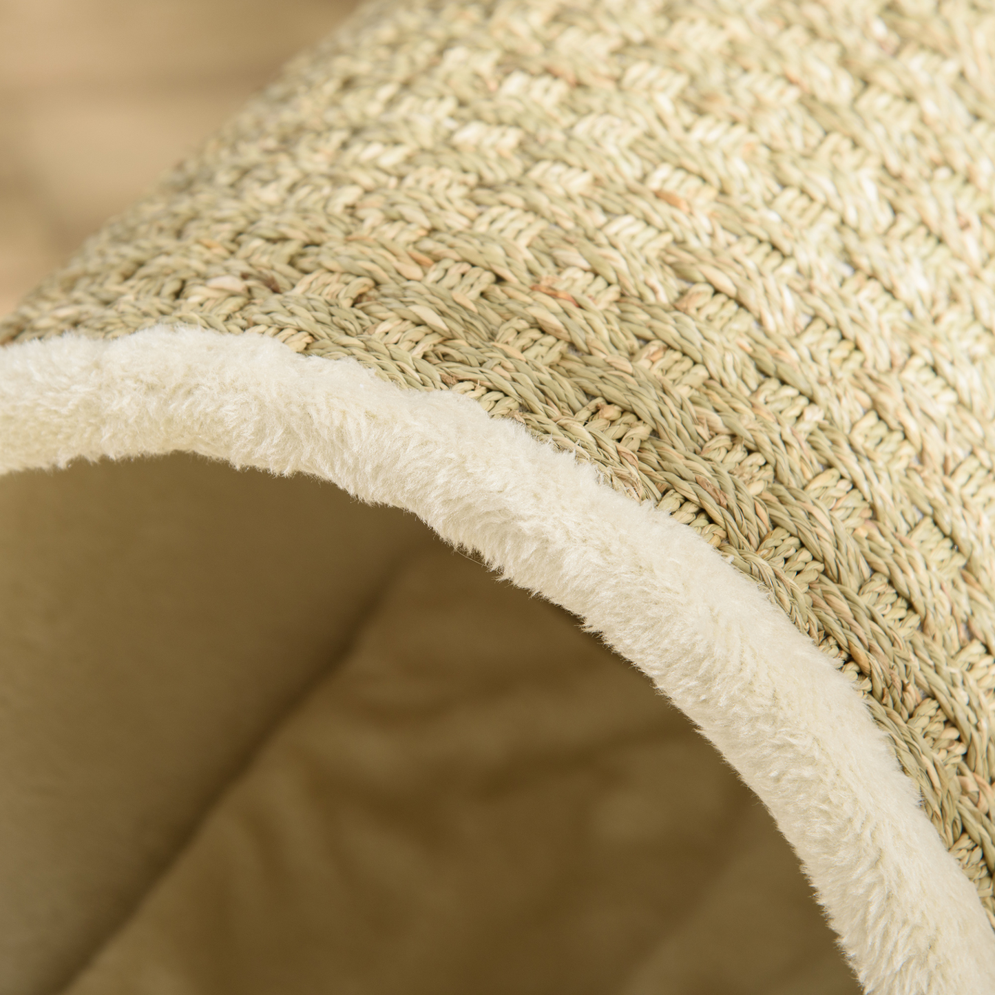 PawHut Cat House Bed Pet Shelter Wrapped with Scratcher Soft Cushion  - Beige
