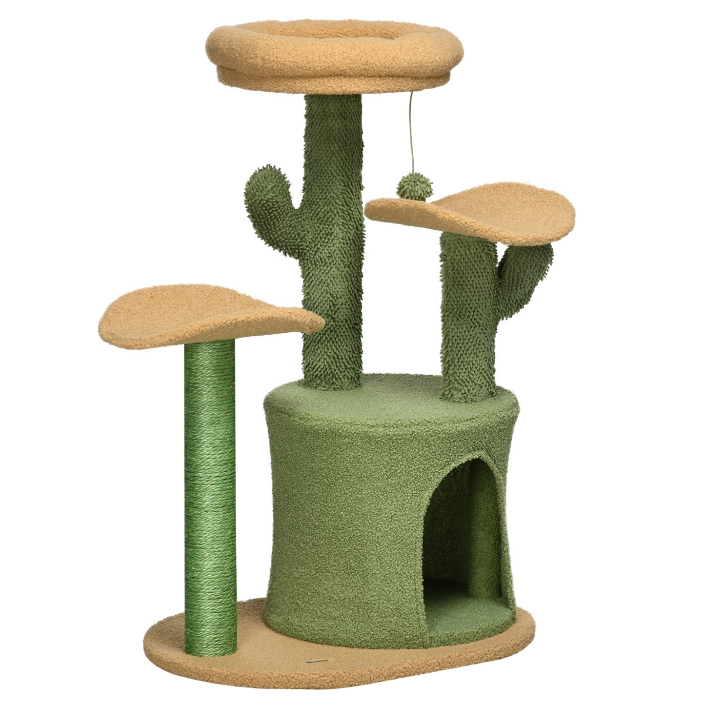 PawHut Cactus Designed Cat Tree 83cm Cat Climbing Tower Kitten Activity Centre w/ Cat House, Bed, Sisal Scratching Post, Hanging Toy Ball - Green
