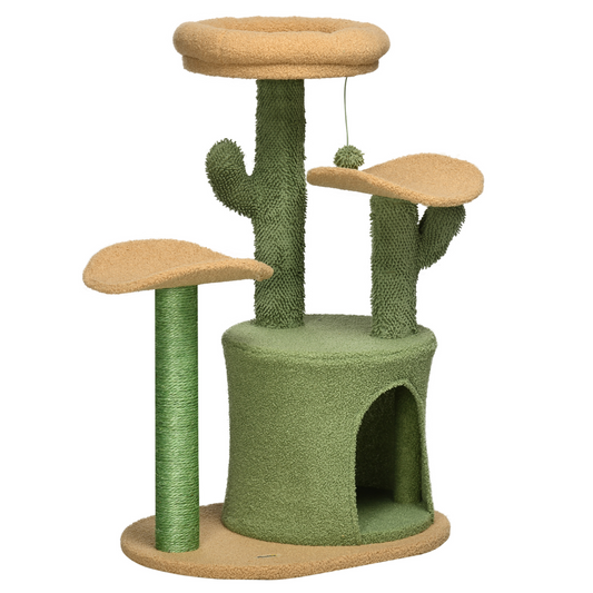 PawHut Cactus Designed Cat Tree 83cm Cat Climbing Tower Kitten Activity Centre w/ Cat House, Bed, Sisal Scratching Post, Hanging Toy Ball - Green