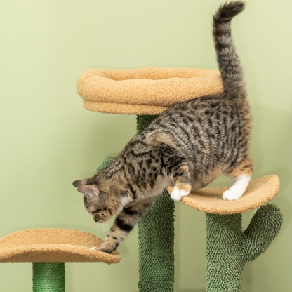 PawHut Cactus Designed Cat Tree 83cm Cat Climbing Tower Kitten Activity Centre w/ Cat House, Bed, Sisal Scratching Post, Hanging Toy Ball - Green